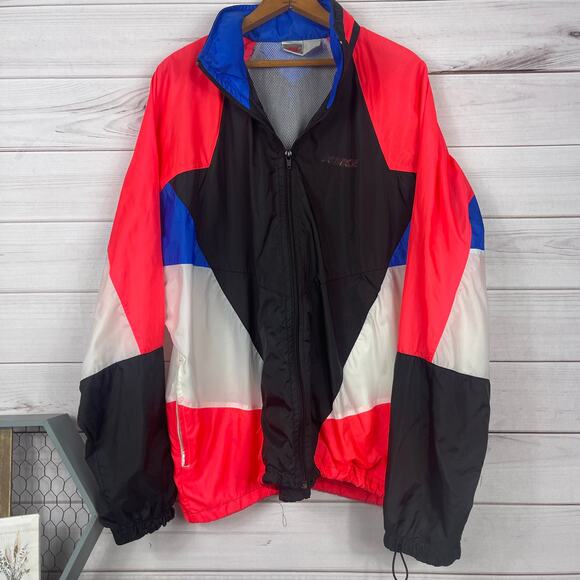 Vintage‎ 90s Nike Multi Color Windbreaker Jacket Packable Hood Black Blue Pink - Picture 2 of 9